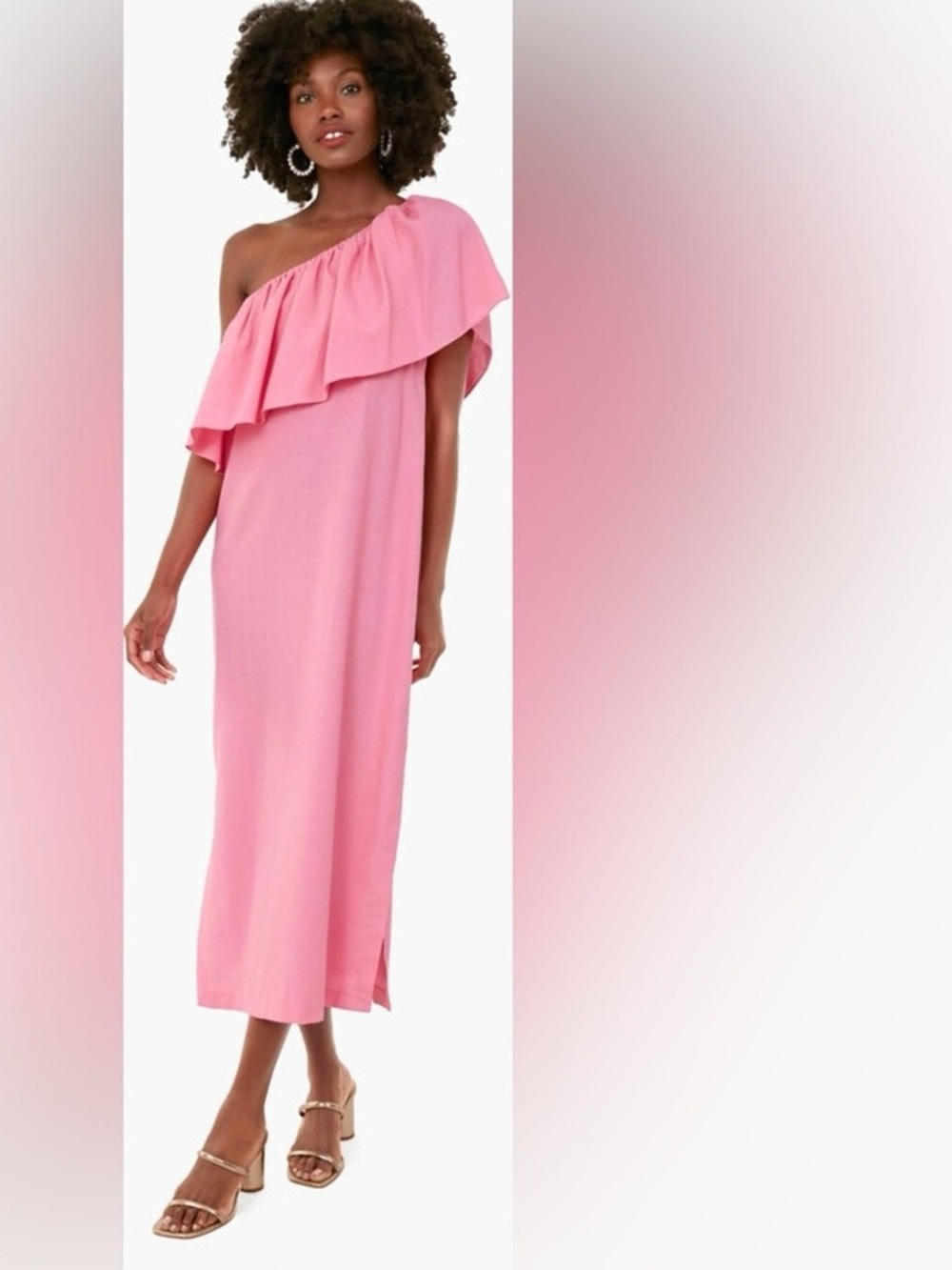 Tuckernuck Pomander Place Flamingo pink Florencia One Shoulder Dress Sz  L. NWOT